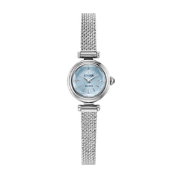 Ladies' Citizen Fio Eco-Drive® Stainless Steel Watch with Light Blue Dial (Model: EG7081-51L)