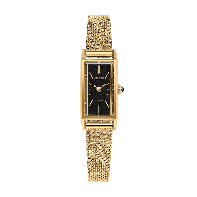 Ladies' Citizen Fio Eco-Drive® Gold-Tone IP Watch with Black Dial (Model: EG7128-59E)