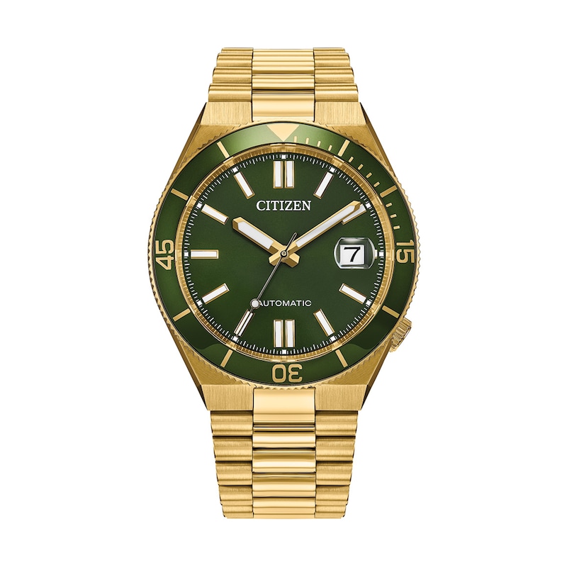 Main Image 1 of Men's Citizen Tsuyosa Shore Gold-Tone IP Stainless Steel Watch with Green Dial (Model: NJ0232-53X)
