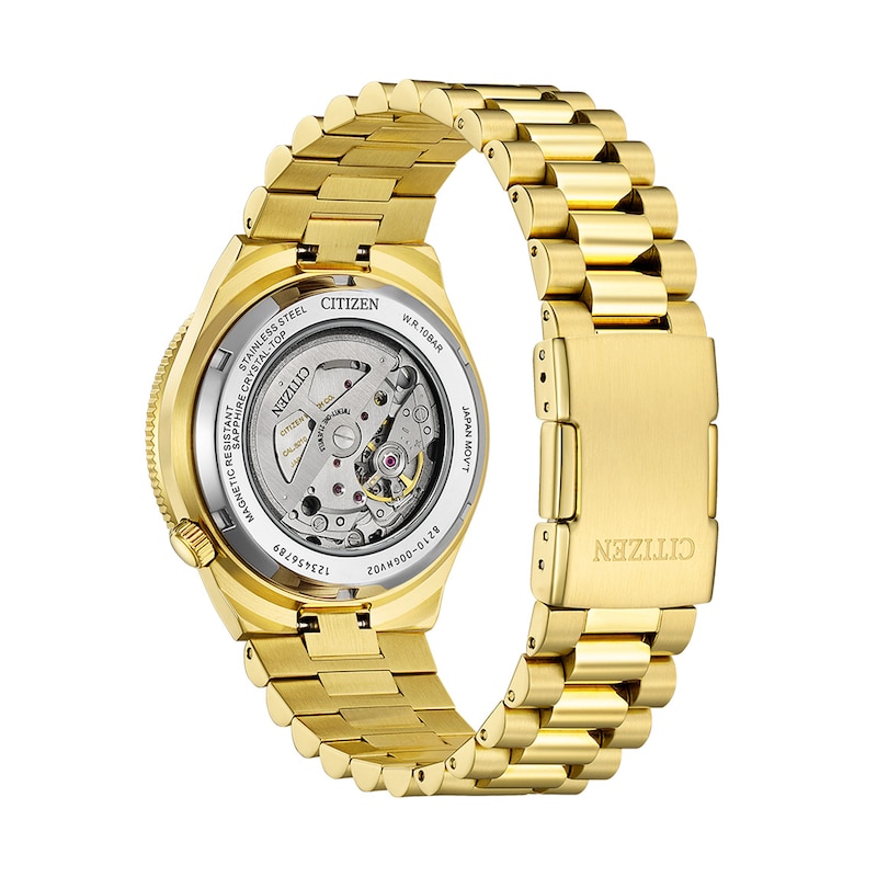 Main Image 3 of Men's Citizen Tsuyosa Shore Gold-Tone IP Stainless Steel Watch with Green Dial (Model: NJ0232-53X)