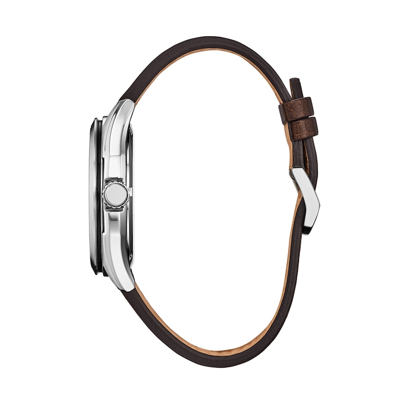 Main Image 2 of Men's Citizen Terra Force Eco-Drive® Stainless Steel Watch with White Dial and Brown Leather Strap (Model: AW1890-19B)