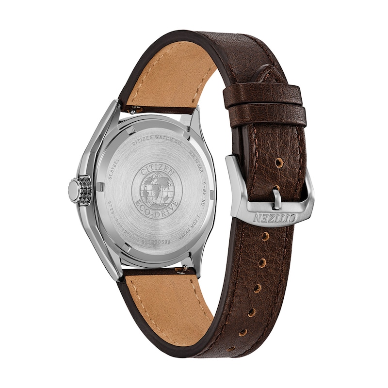 Main Image 3 of Men's Citizen Terra Force Eco-Drive® Stainless Steel Watch with White Dial and Brown Leather Strap (Model: AW1890-19B)