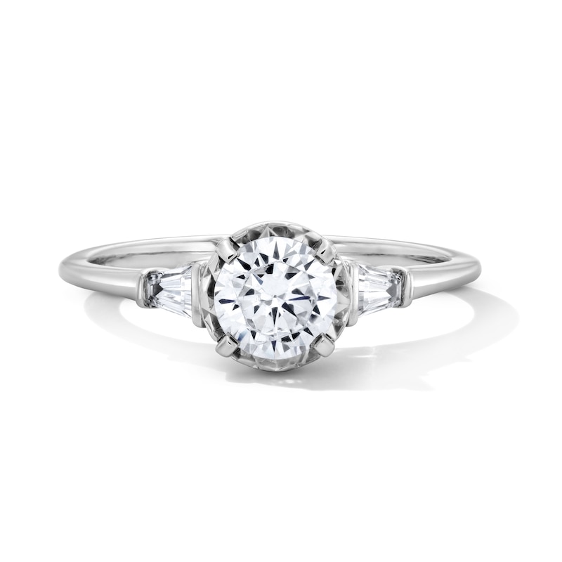 0.70 CT. T.W. Round and Baguette-Cut Diamond Engagement Ring 14K White Gold (I/I1)