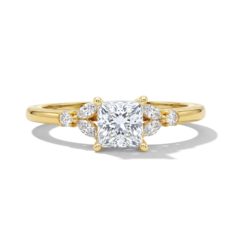 0.70 CT. T.W. Princess-Cut Diamond Floral Engagement Ring 14K Gold