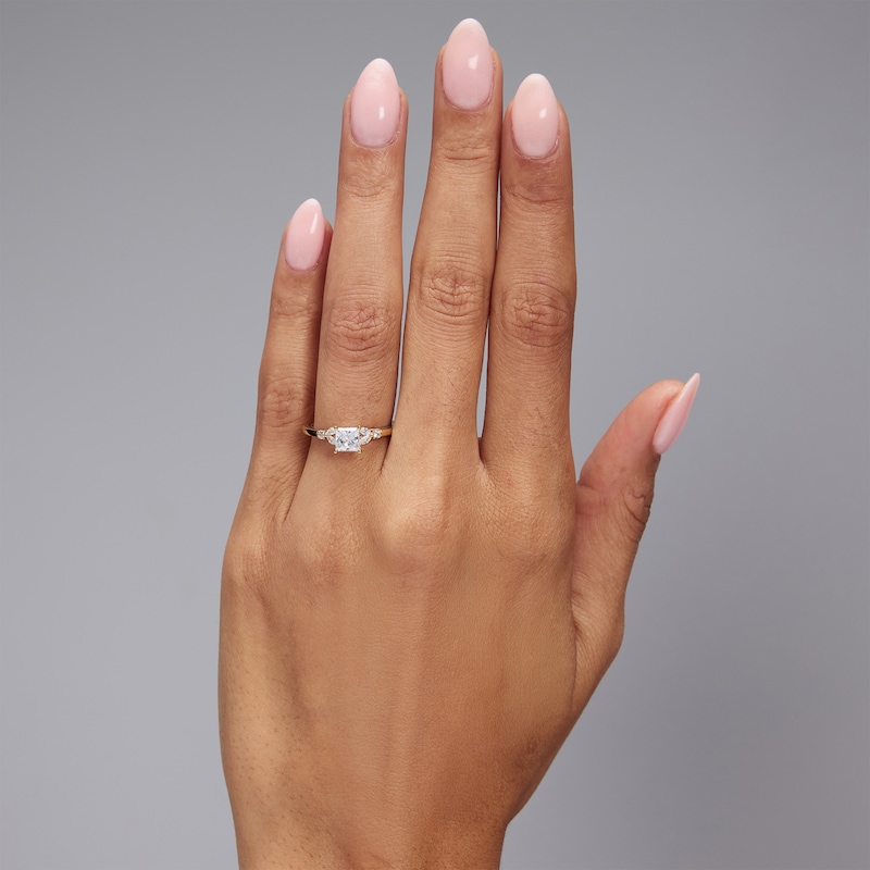 0.70 CT. T.W. Princess-Cut Diamond Floral Engagement Ring 14K Gold