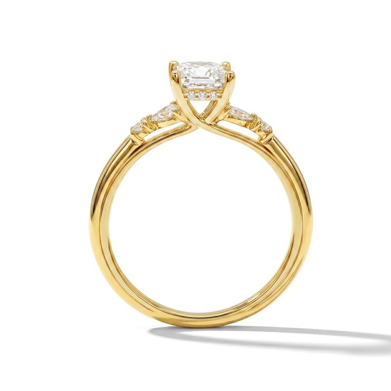 0.70 CT. T.W. Princess-Cut Diamond Floral Engagement Ring 14K Gold