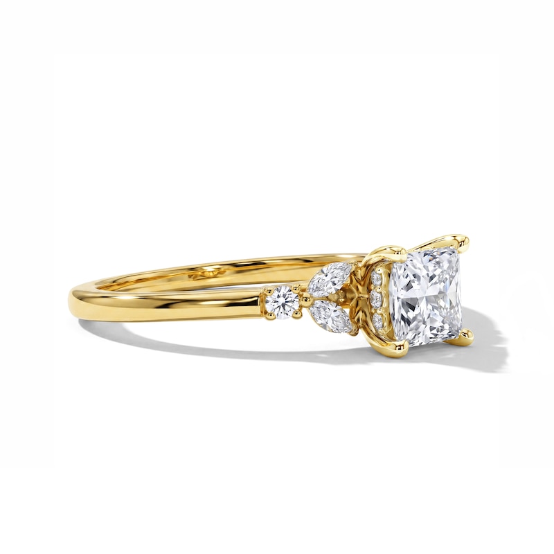 0.70 CT. T.W. Princess-Cut Diamond Floral Engagement Ring 14K Gold