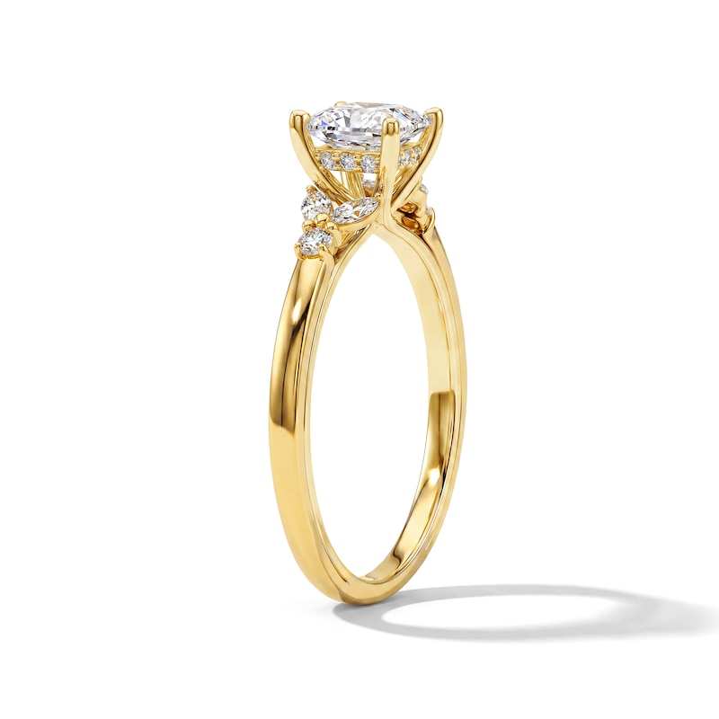 0.70 CT. T.W. Princess-Cut Diamond Floral Engagement Ring 14K Gold