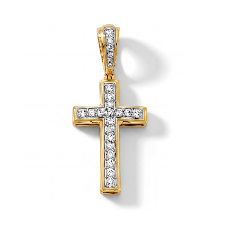 1.00 CT. T.W. Lab-Grown Pavé Diamond Cross Charm in 10K Gold (F/SI2)