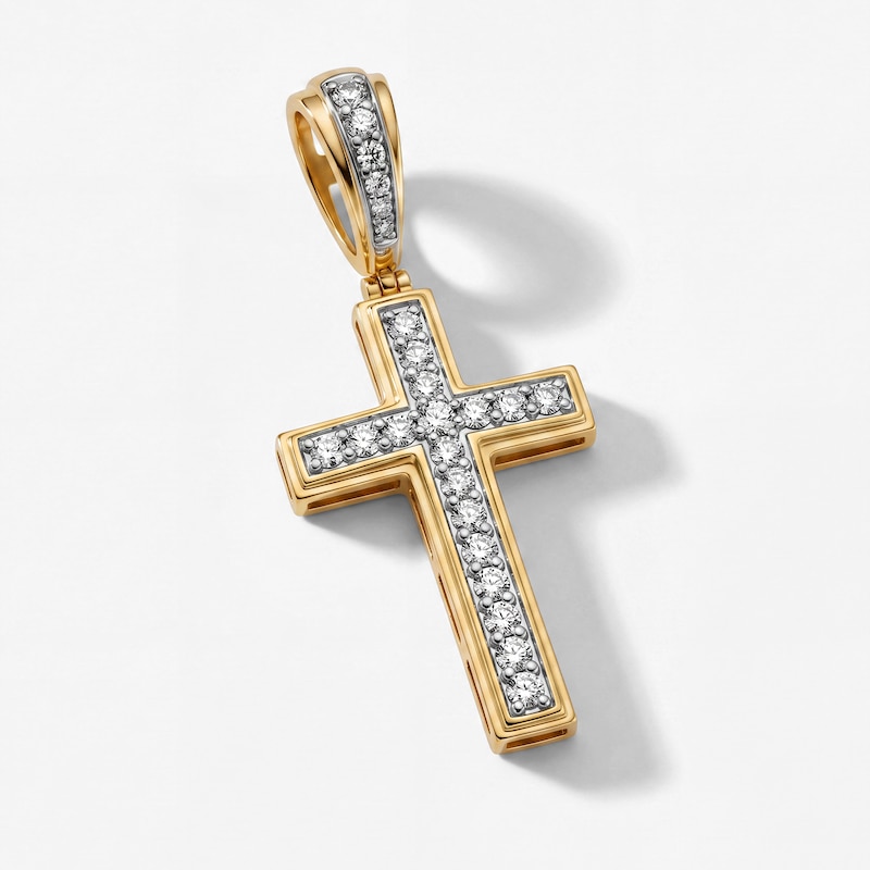 1.00 CT. T.W. Lab-Grown Pavé Diamond Cross Charm in 10K Gold (F/SI2)