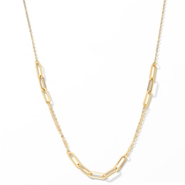 Paperclip Station Necklace in Hollow 14K Gold - 18"