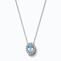 Oval-Cut Aquamarine and 0.10 CT. T.W. Lab-Grown Diamond Frame Necklace in Sterling Silver (F/SI2) - 18"
