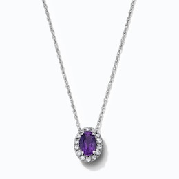 Oval-Cut Amethyst and 0.10 CT. T.W. Lab-Grown Diamond Frame Necklace in Sterling Silver (F/SI2) - 18"
