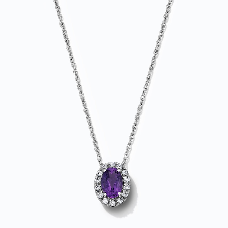 Oval-Cut Amethyst and 0.10 CT. T.W. Lab-Grown Diamond Frame Necklace in Sterling Silver (F/SI2) - 18"