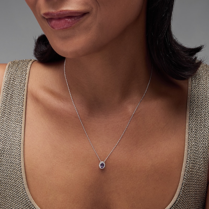 Oval-Cut Amethyst and 0.10 CT. T.W. Lab-Grown Diamond Frame Necklace in Sterling Silver (F/SI2) - 18"