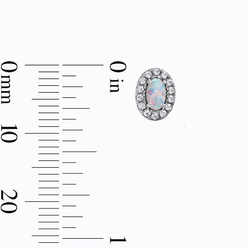 Oval Lab-Created Opal & 0.20 CT. T.W. Lab-Grown Diamond Frame Earrings in Sterling Silver (F/SI2)