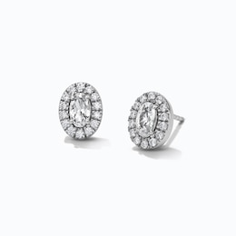 Oval White Lab-Created Sapphire and 0.20 CT. T.W. Lab-Grown Diamond Frame Earrings in Sterling Silver