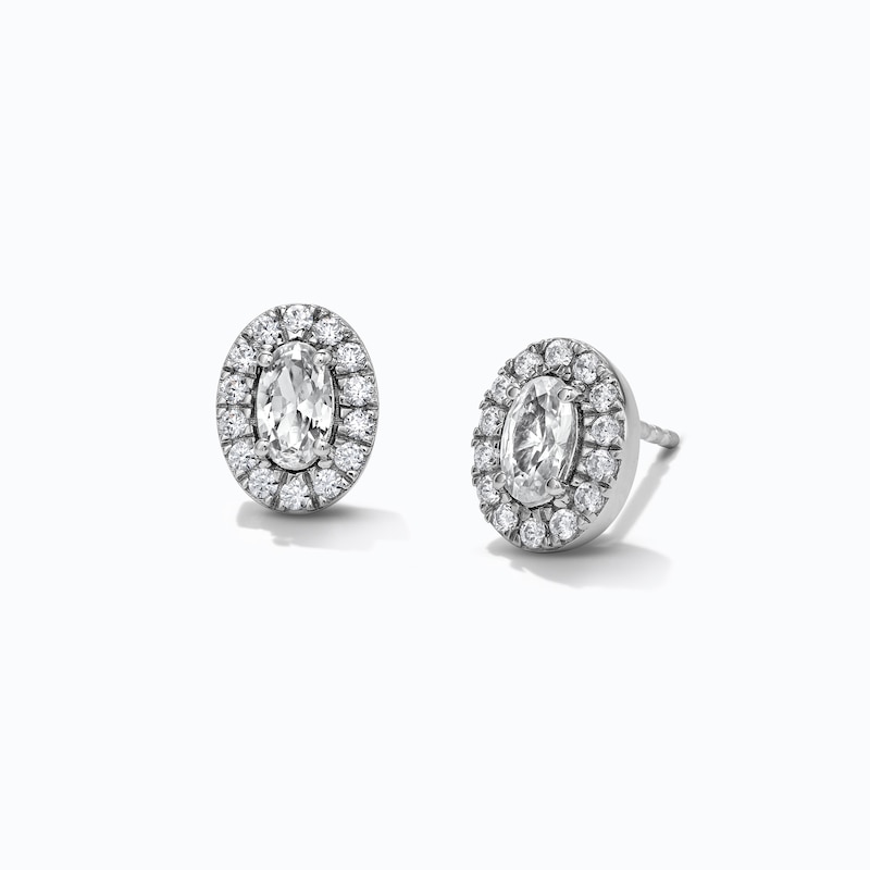 Oval White Lab-Created Sapphire and 0.20 CT. T.W. Lab-Grown Diamond Frame Earrings in Sterling Silver