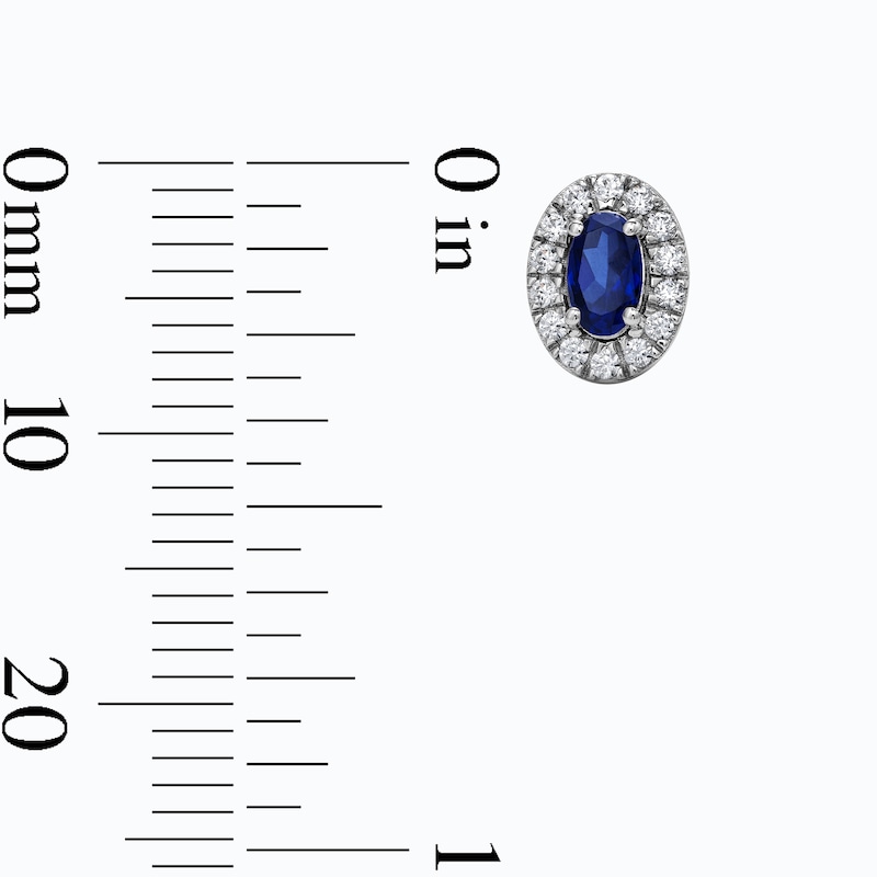 Oval Blue Lab-Created Sapphire & 0.20 CT. T.W. Lab-Grown Diamond Frame Earrings in Sterling Silver (F/SI2)