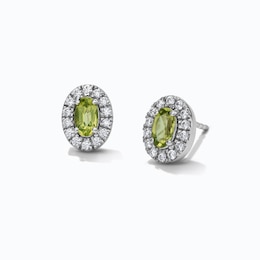 Oval Peridot & 0.20 CT. T.W. Lab-Grown Diamond Frame Earrings in Sterling Silver (F/SI2)