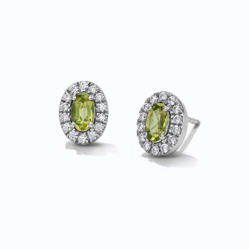 Oval Peridot & 0.20 CT. T.W. Lab-Grown Diamond Frame Earrings in Sterling Silver (F/SI2)