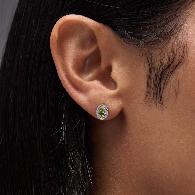 Oval Peridot & 0.20 CT. T.W. Lab-Grown Diamond Frame Earrings in Sterling Silver (F/SI2)