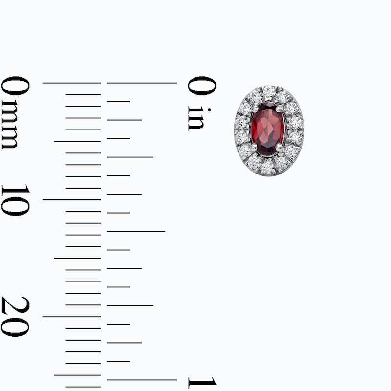 Oval Garnet and 0.20 CT. T.W. Lab-Grown Diamond Frame Earrings in Sterling Silver
