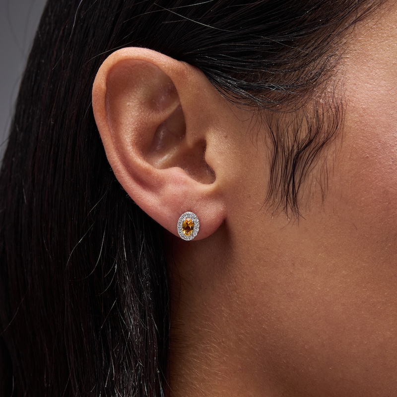 Oval Citrine & 0.20 CT. T.W. Lab-Grown Diamond Frame Earrings in Sterling Silver (F/SI2)