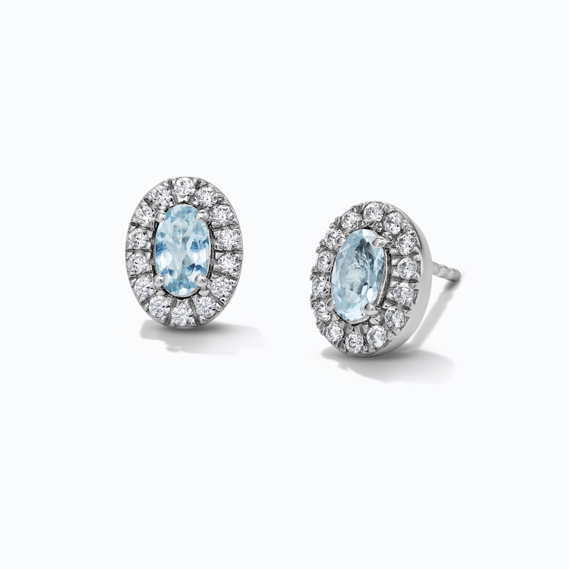 Oval Aquamarine and 0.20 CT. T.W. Lab-Grown Diamond Frame Earrings in Sterling Silver