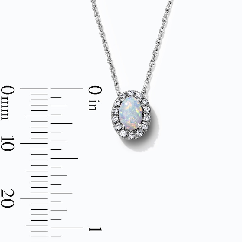 Oval Lab-Created Opal & 0.10 CT. T.W. Lab-Grown Diamond Frame Necklace in Sterling Silver (F/SI2) - 18"