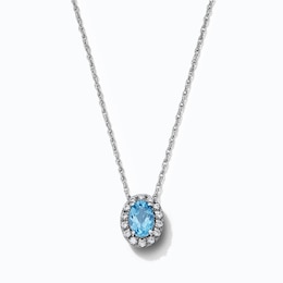 Oval Swiss Blue Topaz and 0.10 CT. T.W. Lab-Grown Diamond Frame Necklace in Sterling Silver (F/SI2) - 18"