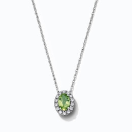 Oval Peridot and 0.10 CT. T.W. Lab-Grown Diamond Frame Necklace in Sterling Silver (F/SI2) - 18"