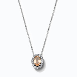 Oval Citrine and 0.10 CT. T.W. Lab-Grown Diamond Frame Necklace in Sterling Silver (F/SI2) - 18"