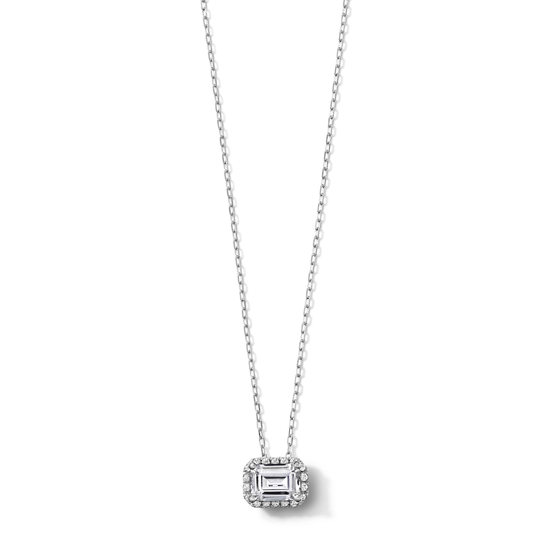 1.12 CT. T.W. Emerald-Cut Certified Lab-Grown Diamond Frame East-West Necklace in 14K White Gold (F/VS2) - 18"