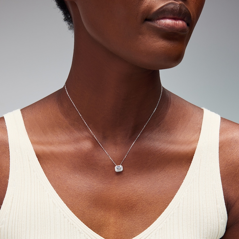 1.12 CT. T.W. Emerald-Cut Certified Lab-Grown Diamond Frame East-West Necklace in 14K White Gold (F/VS2) - 18"