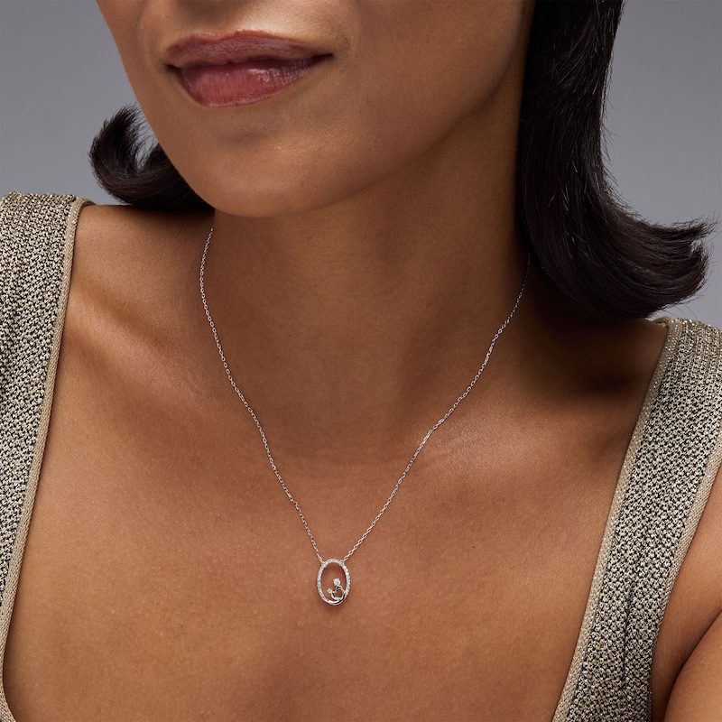 0.15 CT. T.W. Lab-Grown Diamond Heart Oval Frame Necklace in Sterling Silver (F/SI2) - 18"
