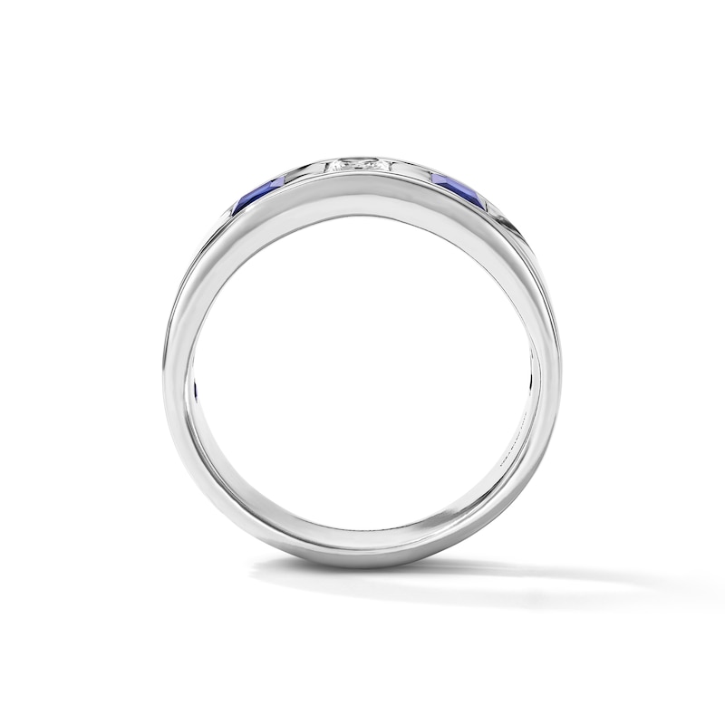 Vera Wang Men's 0.30 CT. T.W. Square-Cut Certified Lab-Grown Diamond and Blue Sapphire Wedding Band 14K White Gold (F/VS2)