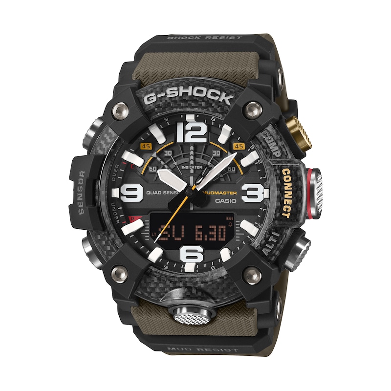 Men's Casio G-SHOCK Master of G MUDMASTER Analog-Digital Black Resin Watch with Green Strap (Model: GGB100X-1A3)