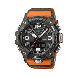 Men's Casio G-SHOCK Master of G MUDMASTER Analog-Digital Black Resin Watch with Orange Strap (Model: GGB100X-1A9)