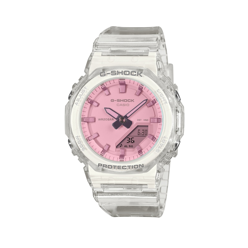 Ladies' Casio G-SHOCK Analog-Digital Clear Resin Watch (Model: GMAP2100SR-7A)