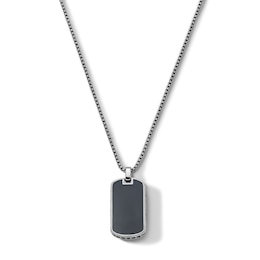 Black Chalcedony and Black Sapphire Tag Necklace in Sterling Silver with Gunmetal Plate - 19.49"