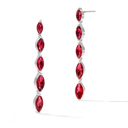 Marquise-Cut Lab-Created Ruby Graduated Drop Earrings in Sterling Silver