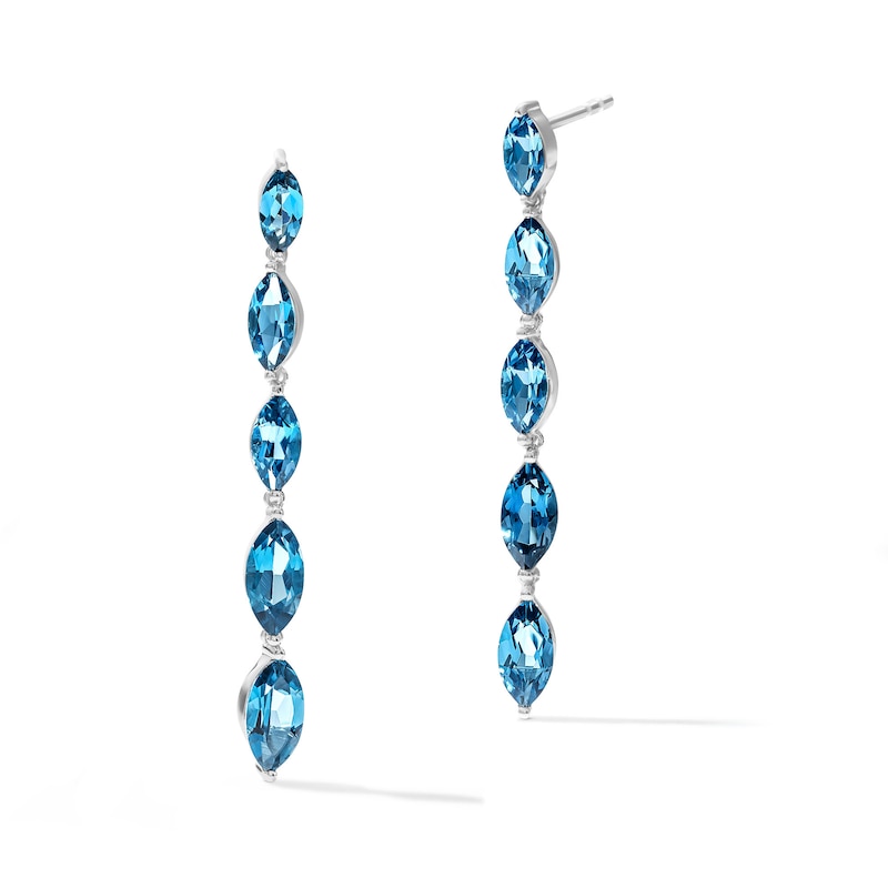 Marquise-Cut London Blue Topaz Graduated Drop Earrings in Sterling Silver