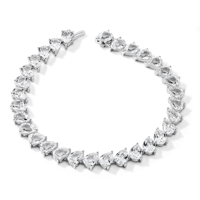 Pear-Shaped White Lab-Created Sapphire Tilted Line Bracelet in Sterling Silver - 7.5"