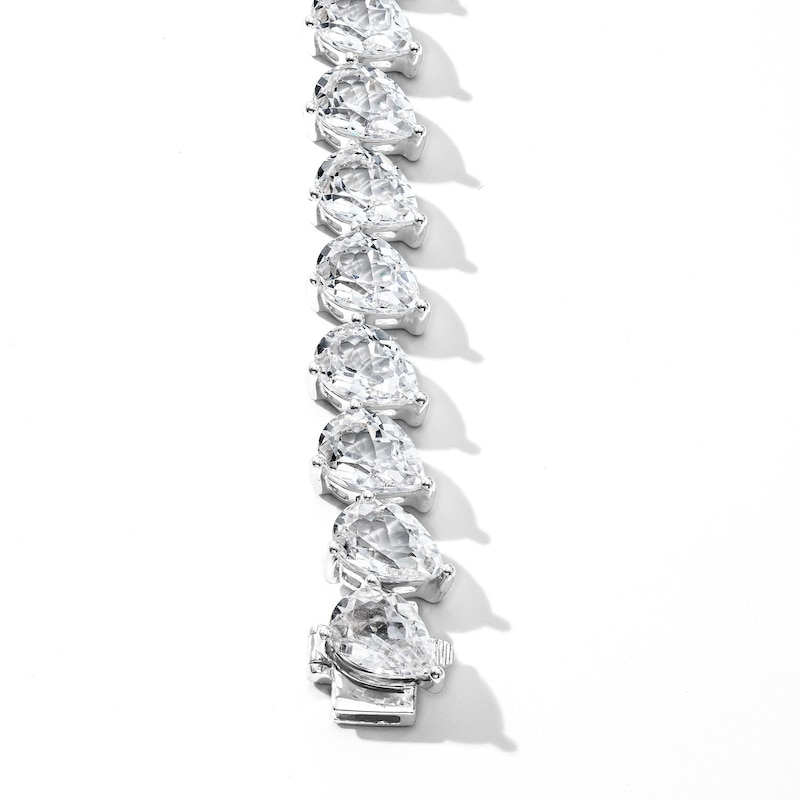 Pear-Shaped White Lab-Created Sapphire Tilted Line Bracelet in Sterling Silver - 7.5"