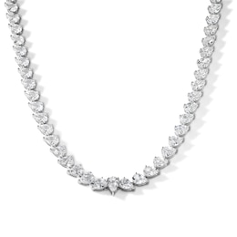 Pear-Shaped White Lab-Created Sapphire Graduated Line Necklace in Sterling Silver - 16"