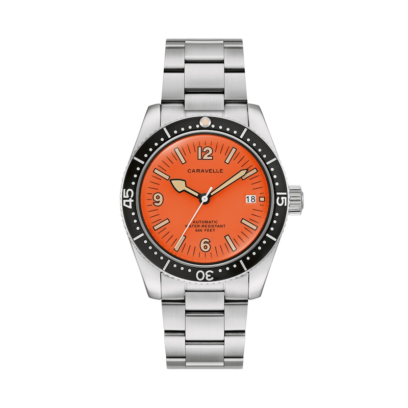 Men's Caravelle by Bulova Sea Hunter Stainless Steel Watch with Orange Dial (Model: 43B177)