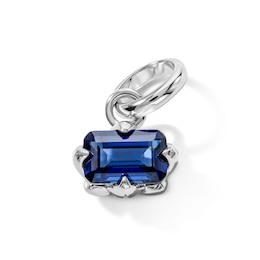 Emerald-Cut Blue Lab-Created Sapphire East-West Charm in Sterling Silver