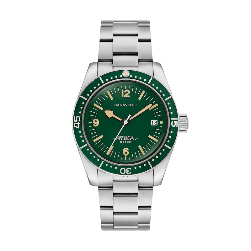 Men's Caravelle by Bulova Sea Hunter Stainless Steel Watch with Green Dial (Model: 43B179)