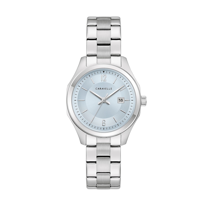 Ladies' Caravelle by Bulova Land Sport Quartz Stainless Steel Watch with Light Blue Dial (Model: 43M125)